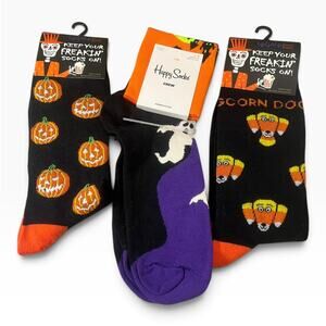 Happy Socks 3 pc Halloween Pumpkins, Candy Corn, and Ghost Crew Socks Men 8-12